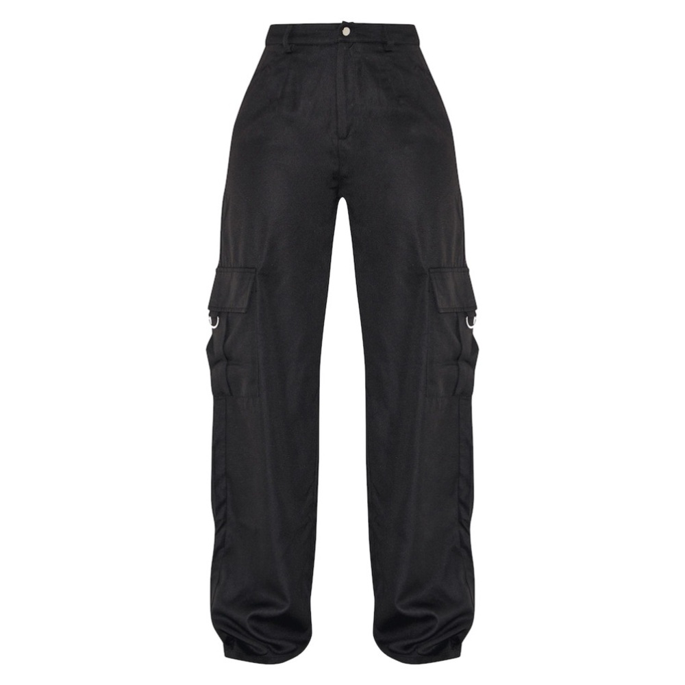 PRETTYLITTLETHING Shape Buckle Cargo Black Wide Leg Pants 6 NWT